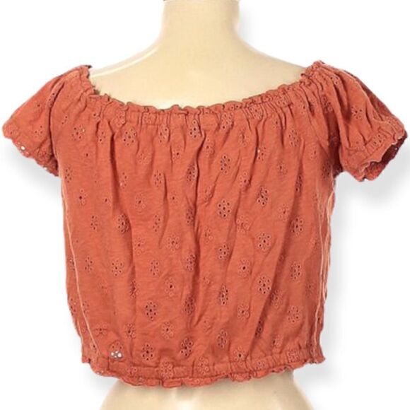 AMERICAN EAGLE PEASANT CROP EYELET TOP RUST SIZE M - Picture 3 of 8